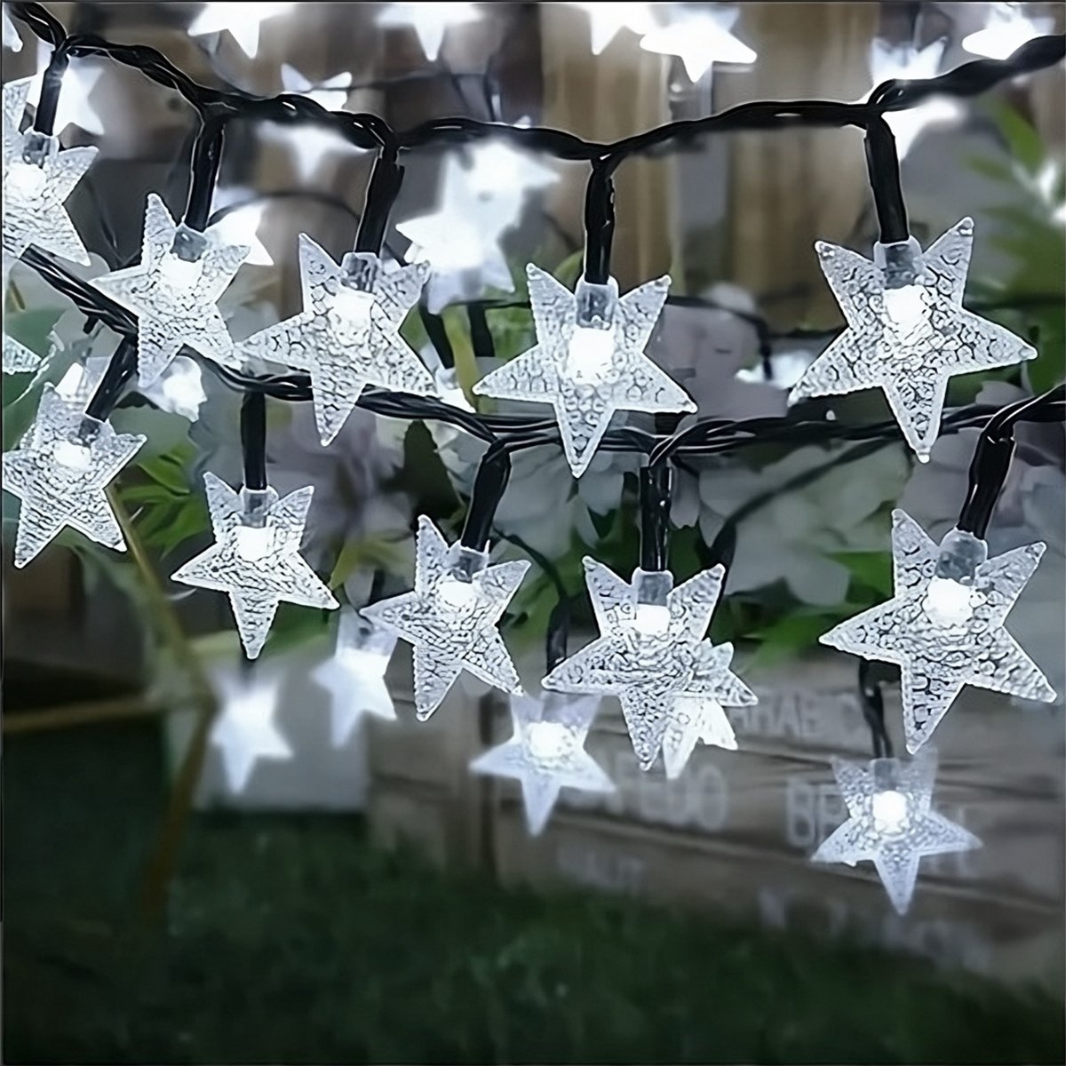 Pisca Cordão Estrelas Solar Externo Jardim 5M 20LEDs Branco