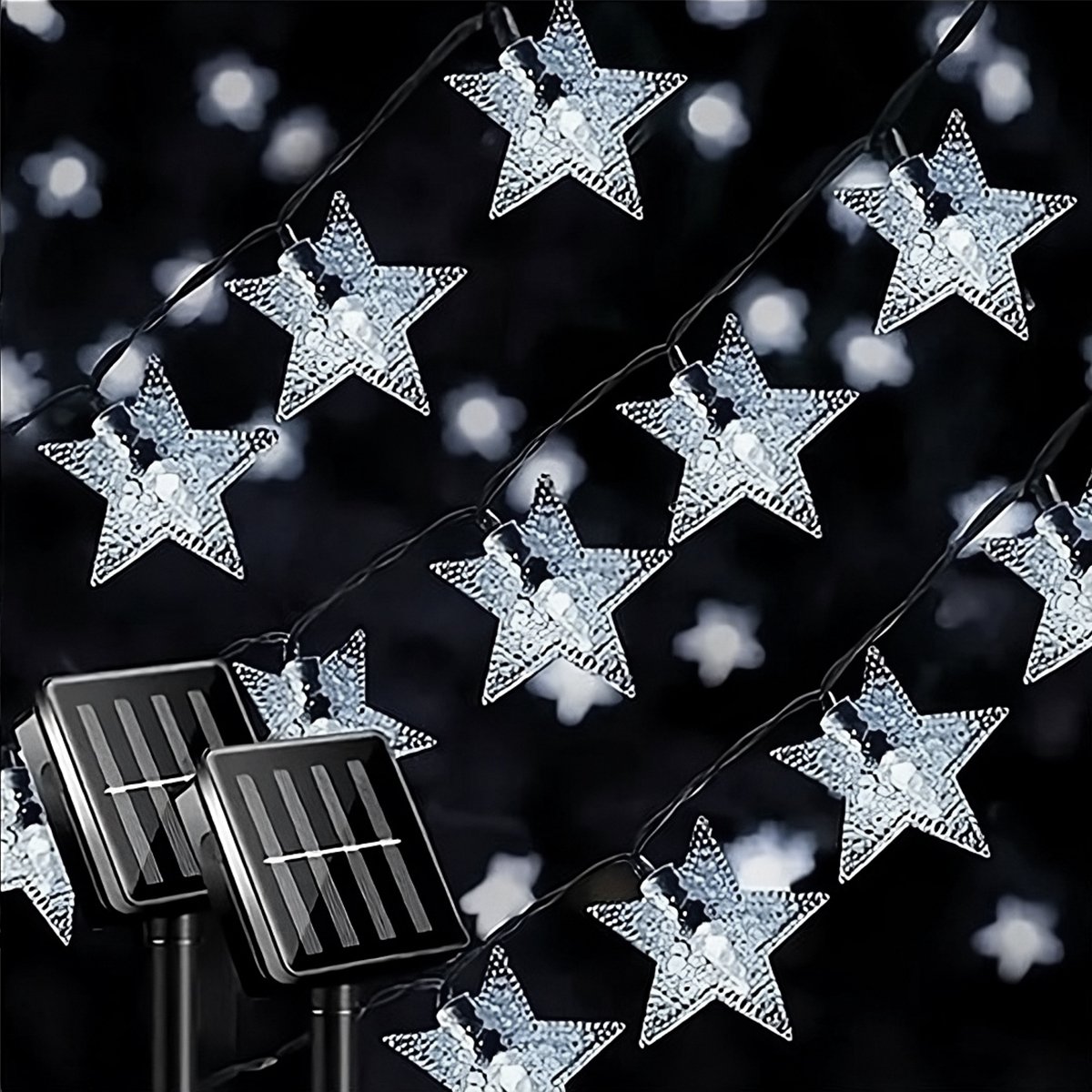 Pisca Cordão Estrelas Solar Externo Jardim 5M 20LEDs Branco