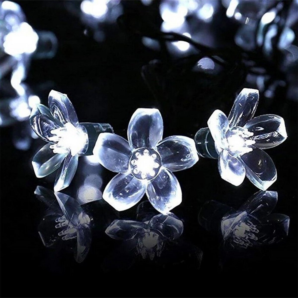 Pisca Cordão Flores Cerejeira Solar Externo 5M 20LEDs Branco