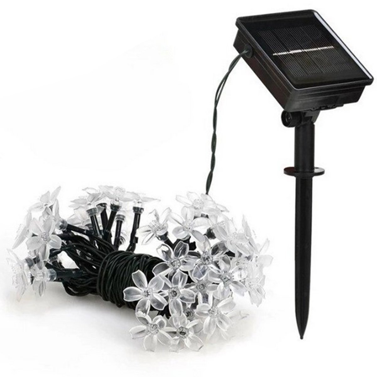 Pisca Cordão Flores Cerejeira Solar Externo 5M 20LEDs Branco