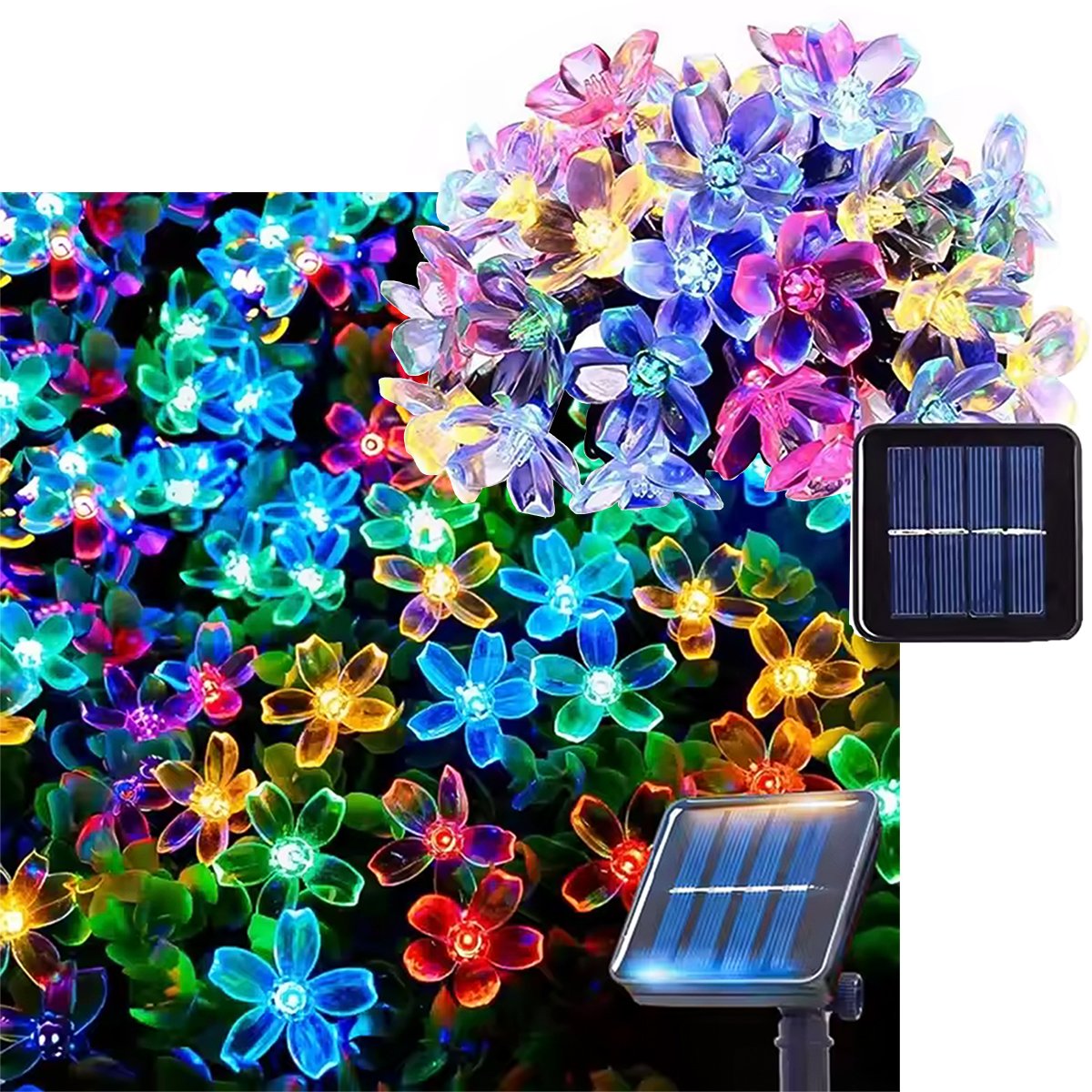 Pisca Cordão Flores Natal Solar Externo 5M 20 LEDs Colorido