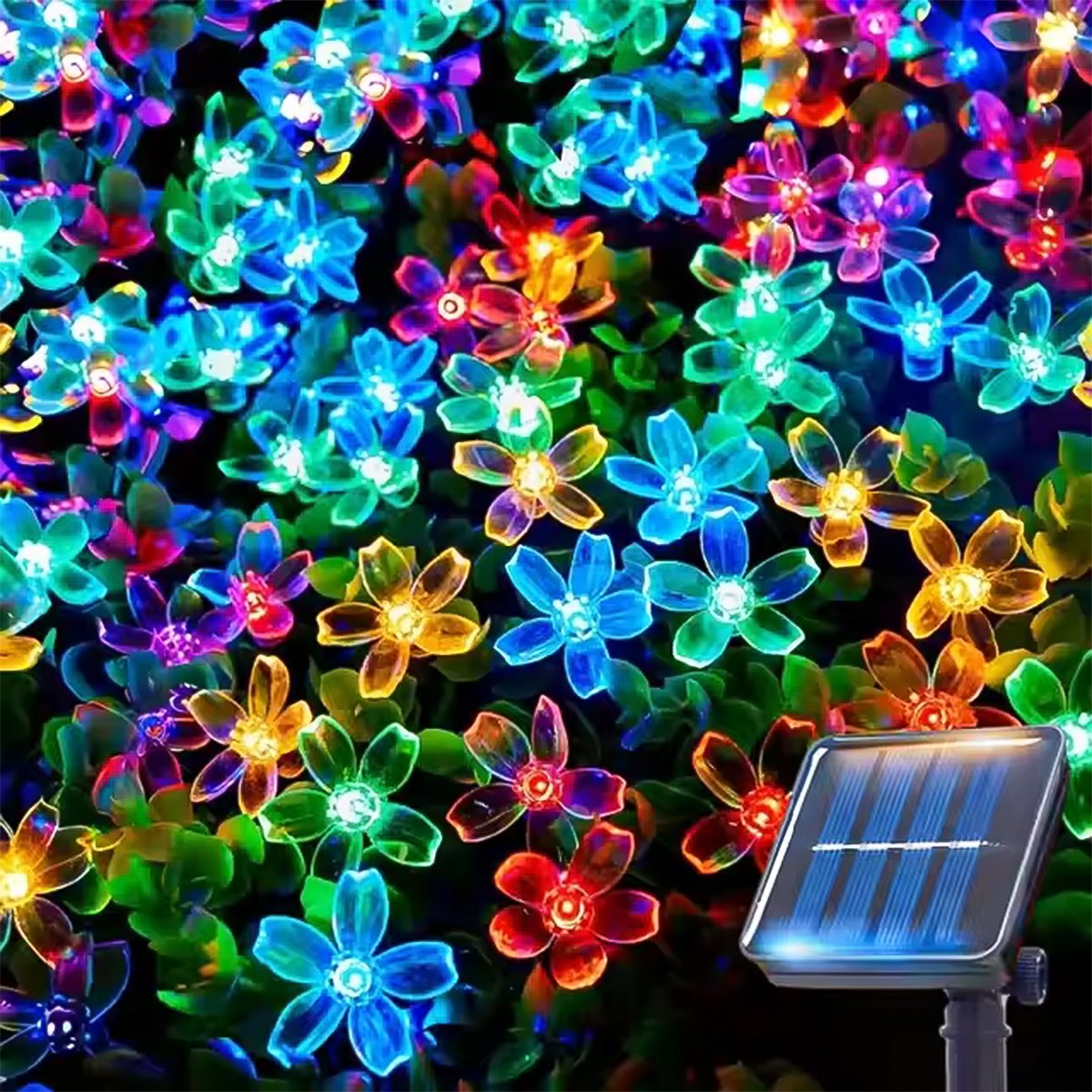 Pisca Cordão Flores Natal Solar Externo 5M 20 LEDs Colorido