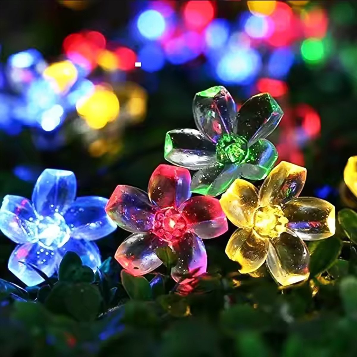 Pisca Cordão Flores Natal Solar Externo 5M 20 LEDs Colorido