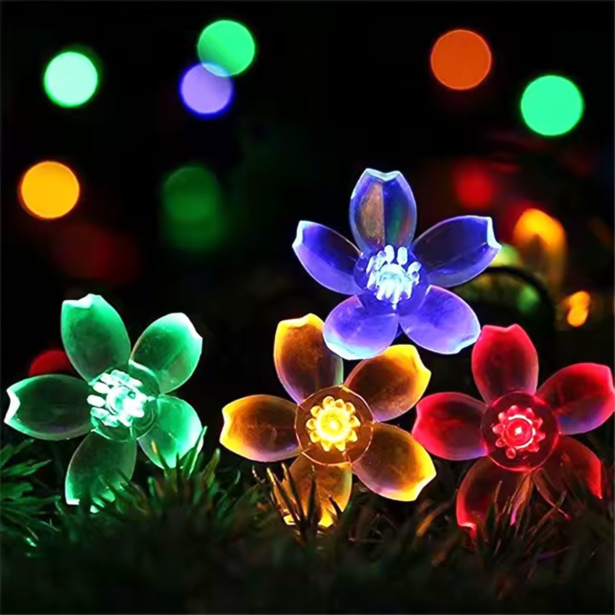 Pisca Cordão Flores Natal Solar Externo 5M 20 LEDs Colorido