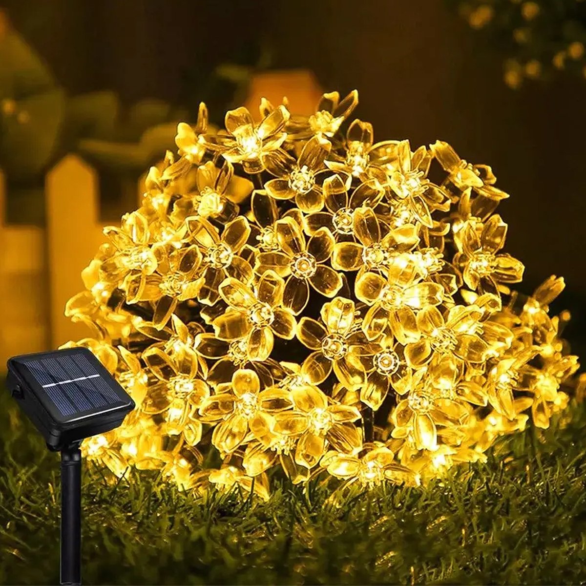 Pisca Cordão Flores Natal Solar Externo De 5M 20LEDs Amarelo