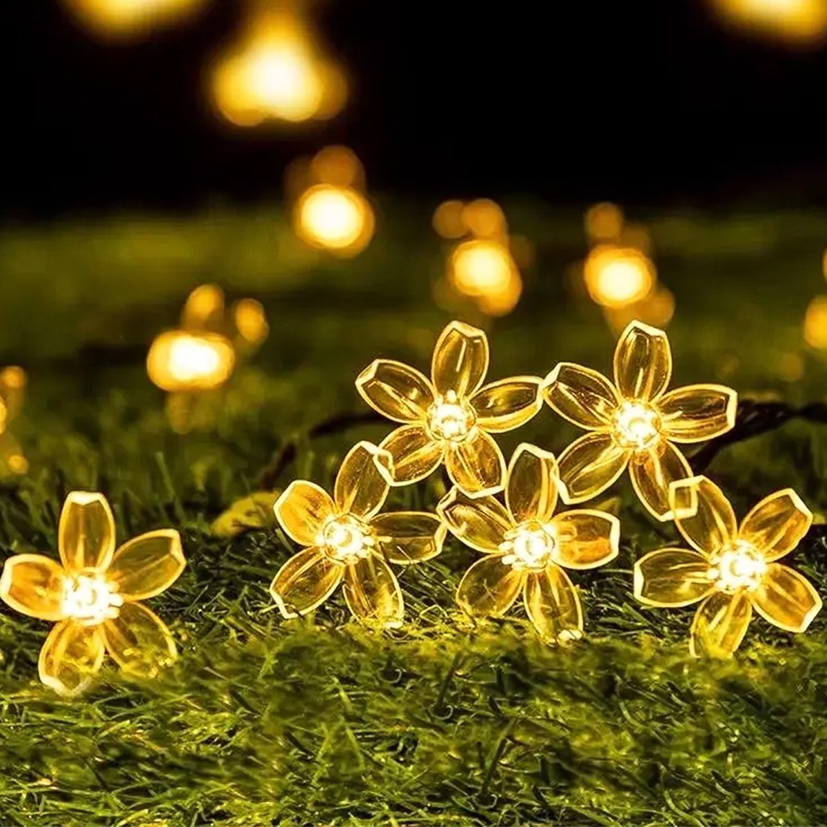 Pisca Cordão Flores Natal Solar Externo De 5M 20LEDs Amarelo