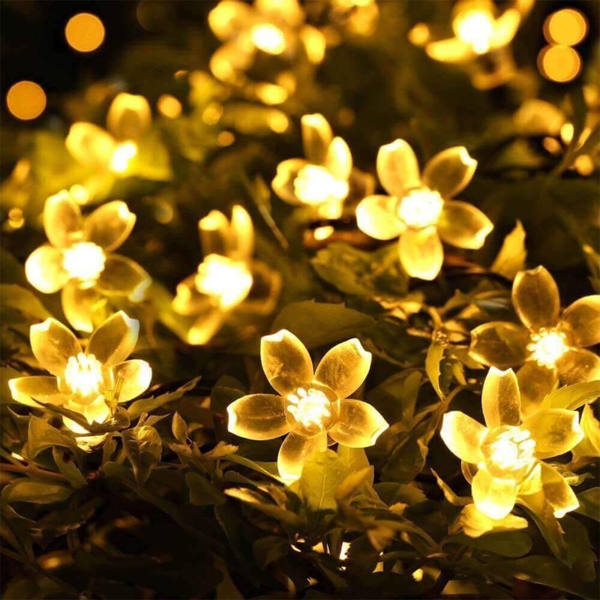 Pisca Cordão Flores Natal Solar Externo De 5M 20LEDs Amarelo