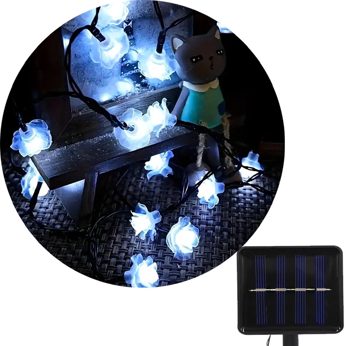 Pisca Cordão Flores Natal Solar Externo De 5M 20LEDs Branco
