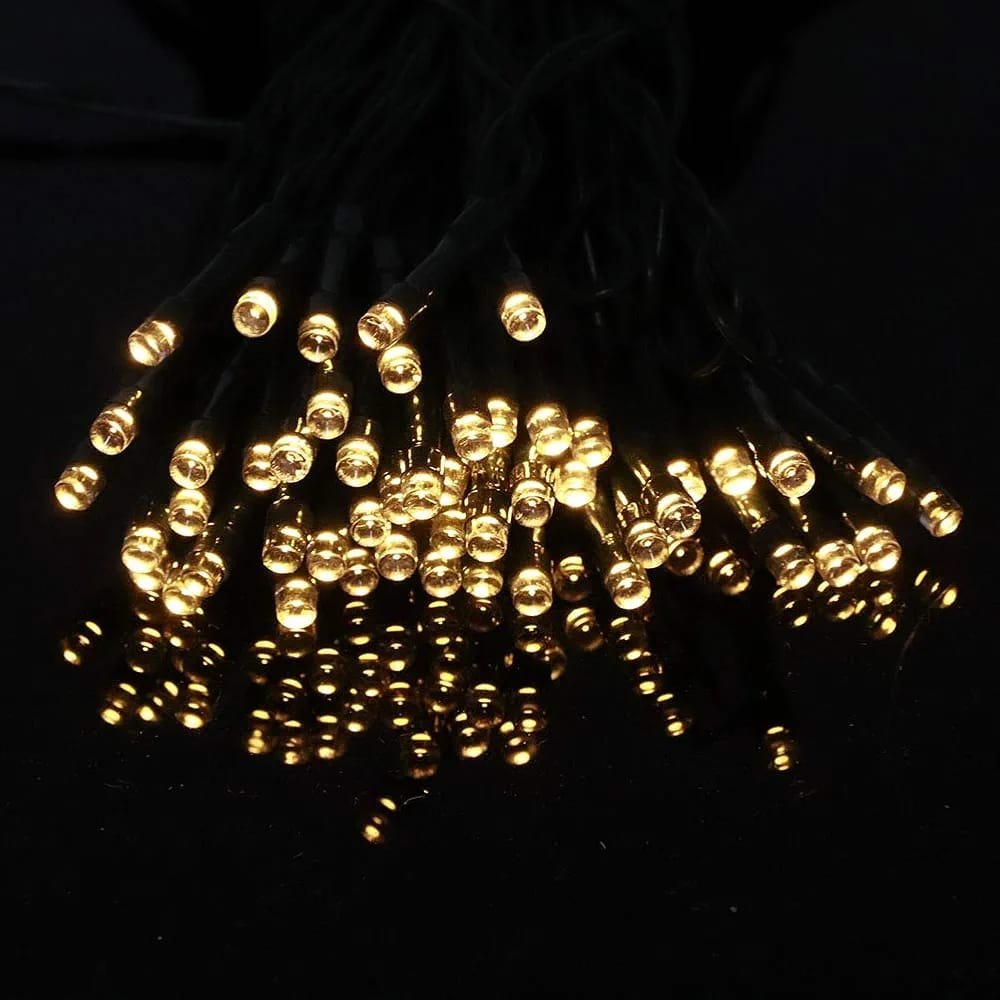 Pisca Cordão Lâmpadas Solar Luzes LEDs Amarela De Natal 10m
