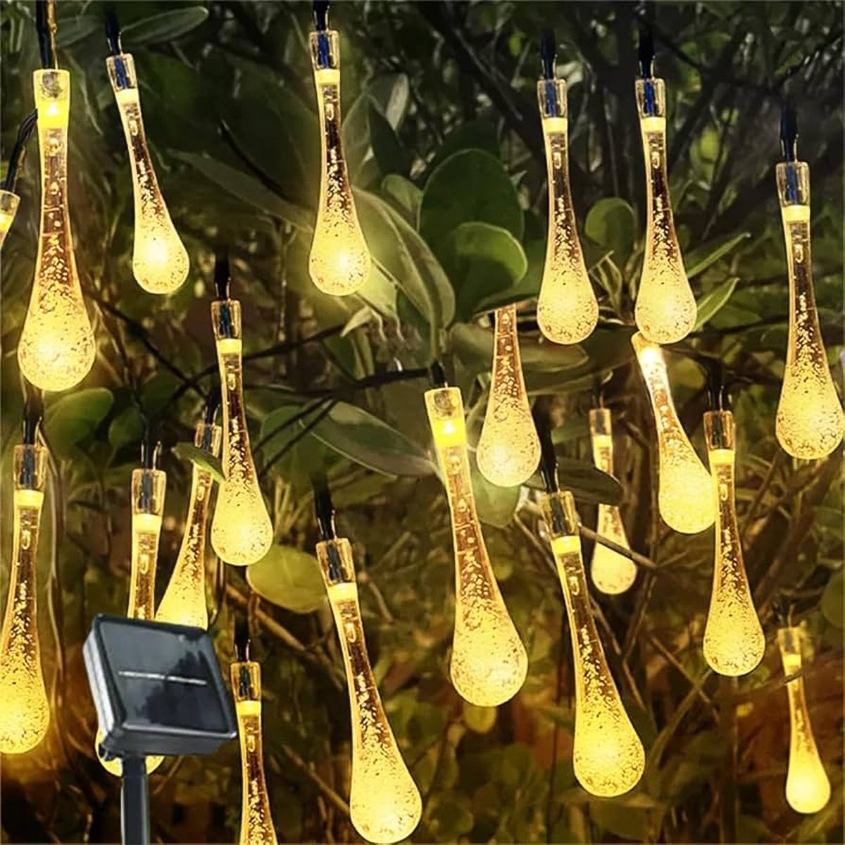 Pisca Cordão Natal Gotas Solar Externo De 5M 20 LEDs Amarelo