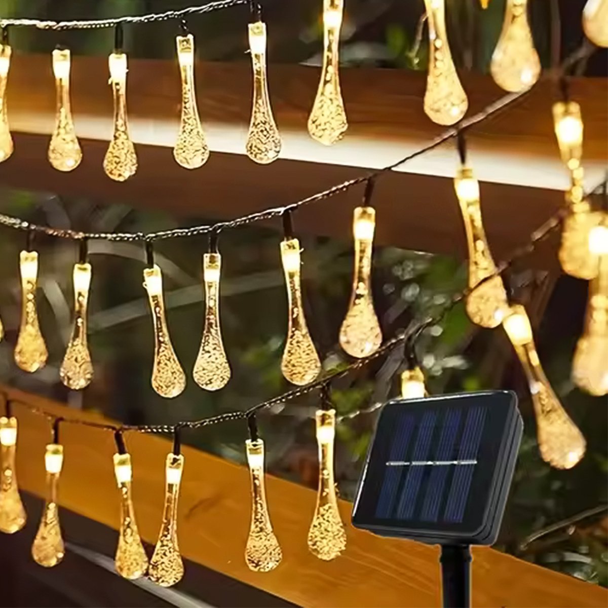Pisca Cordão Natal Gotas Solar Externo De 5M 20 LEDs Amarelo