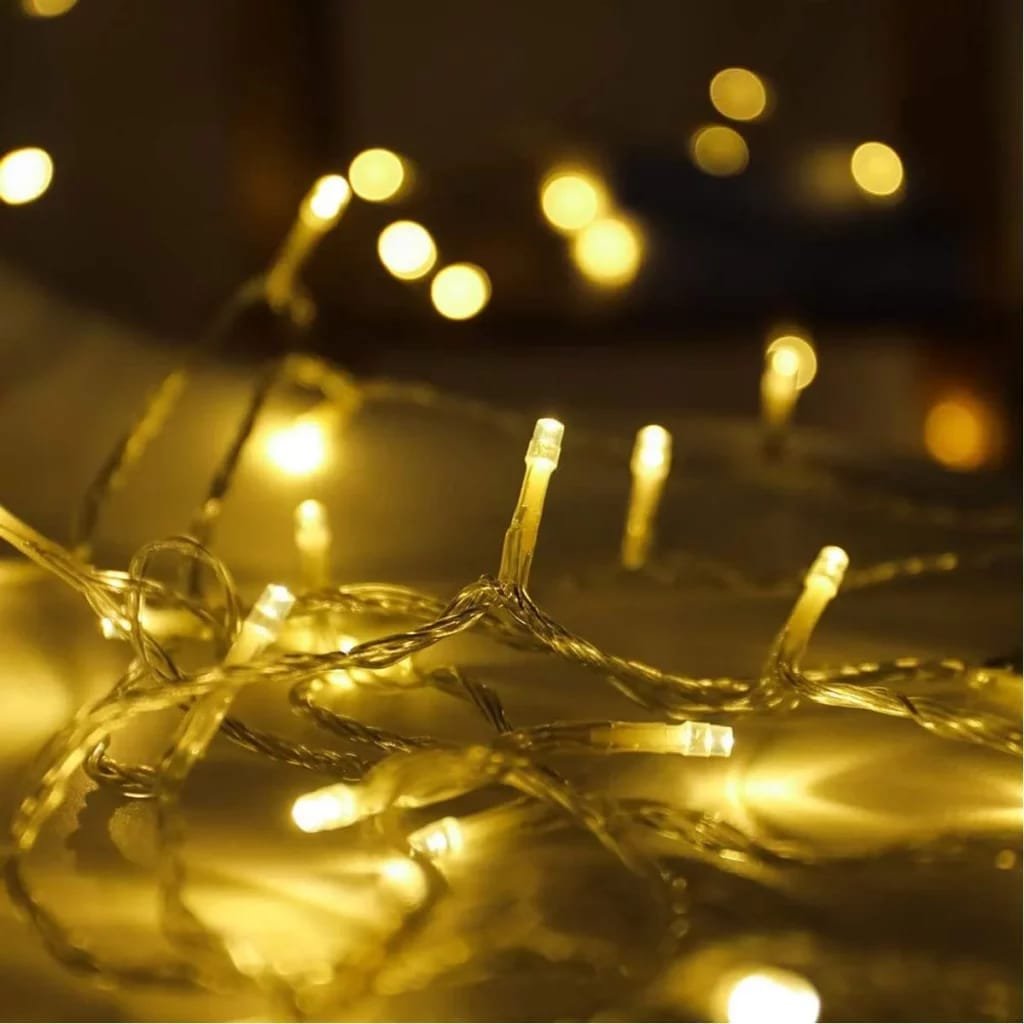Pisca Cordão Varal Decorativo Com LEDs Amarelo Redondo 100M