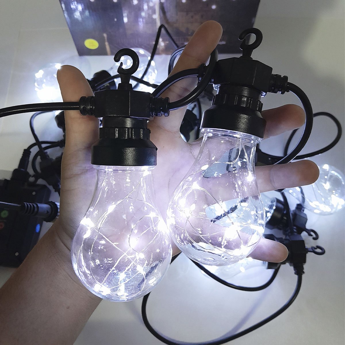Pisca Cordão Varal Solar Natal 10 Lâmpadas LEDs Branco De 5M