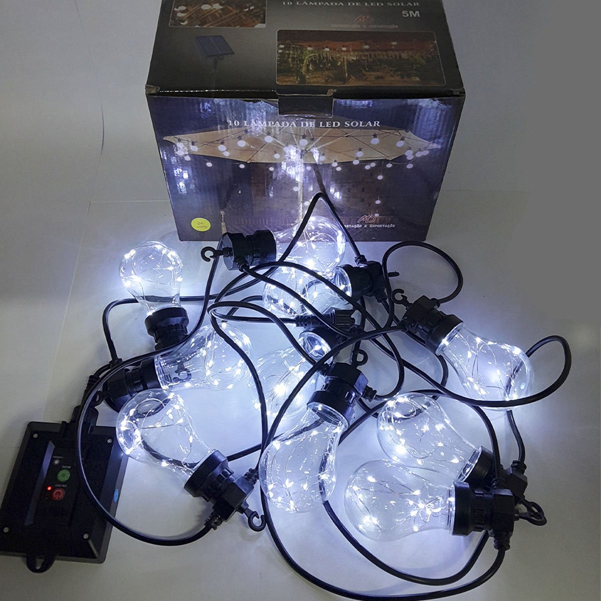 Pisca Cordão Varal Solar Natal 10 Lâmpadas LEDs Branco De 5M