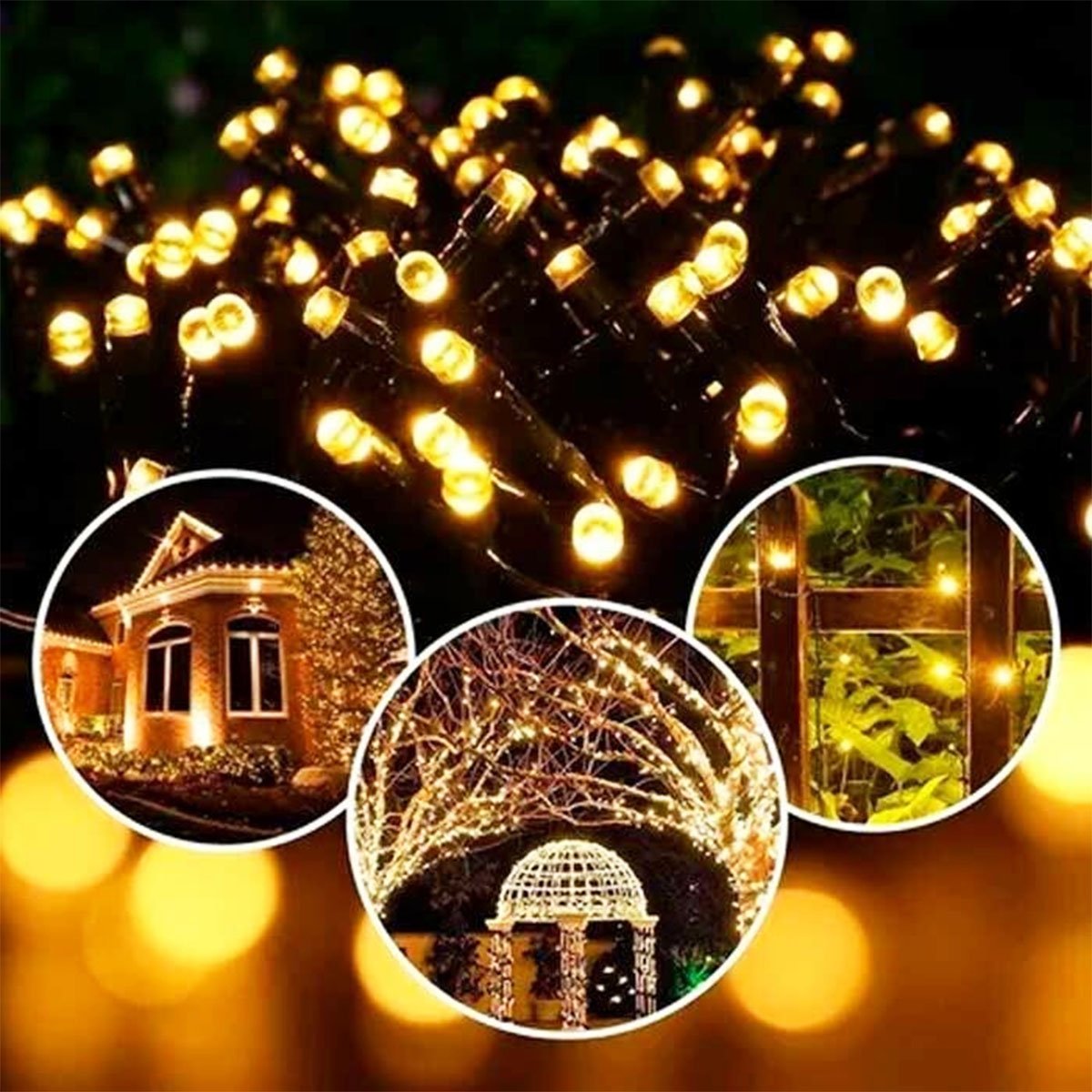 Pisca Cordão Varal Solar Natal 100 Lâmpadas LEDs Amarelo 8M