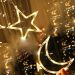 Pisca Cortina Varal LEDs Amarela Estrelas Luas Natal De 2,5M