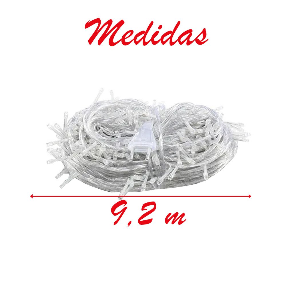 Pisca De Natal 100 Leds Luz Branca 8 Funções Fio Transparente 9,2M 220V