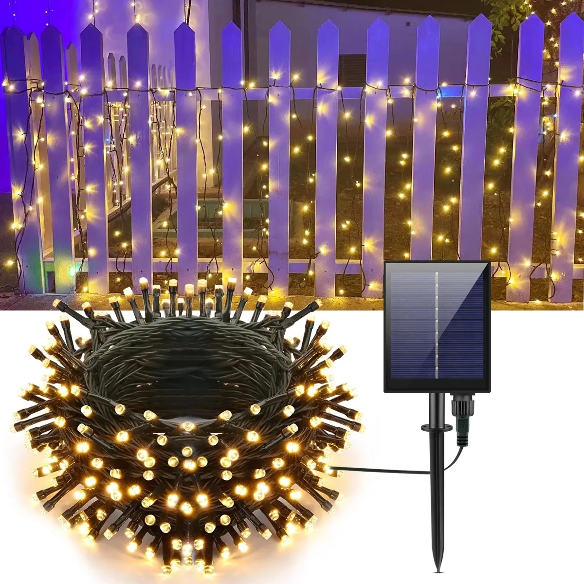 Pisca Fio LEDs Solar 1000 Lâmpadas 100m Decoração Externa
