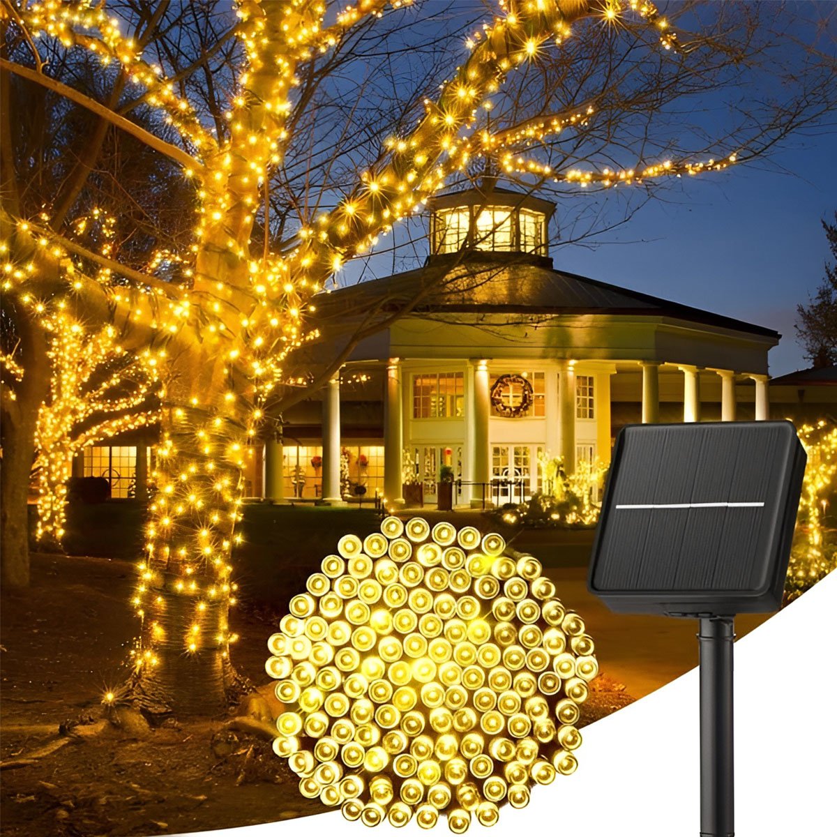Pisca Fio Luzes LEDs Solar Amarelo 500 Lâmpadas Natal De 50m