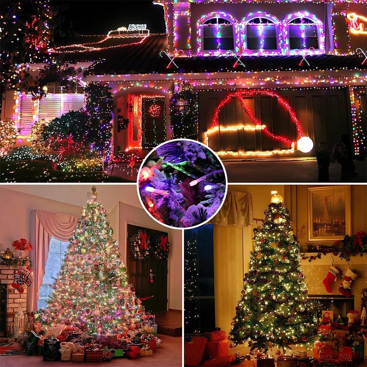 Pisca Fio Luzes LEDs Solar Colorido 500 Lâmpadas Natal 50m