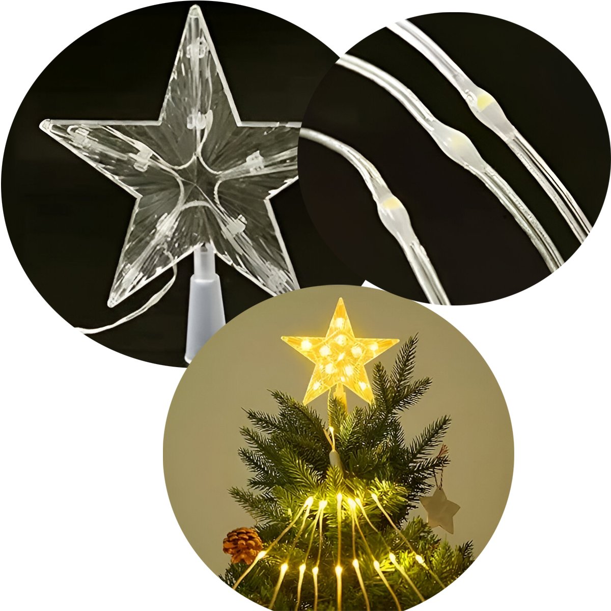 Pisca Luzes LEDs Amarelo Ponteira Estrela Árvore De Natal