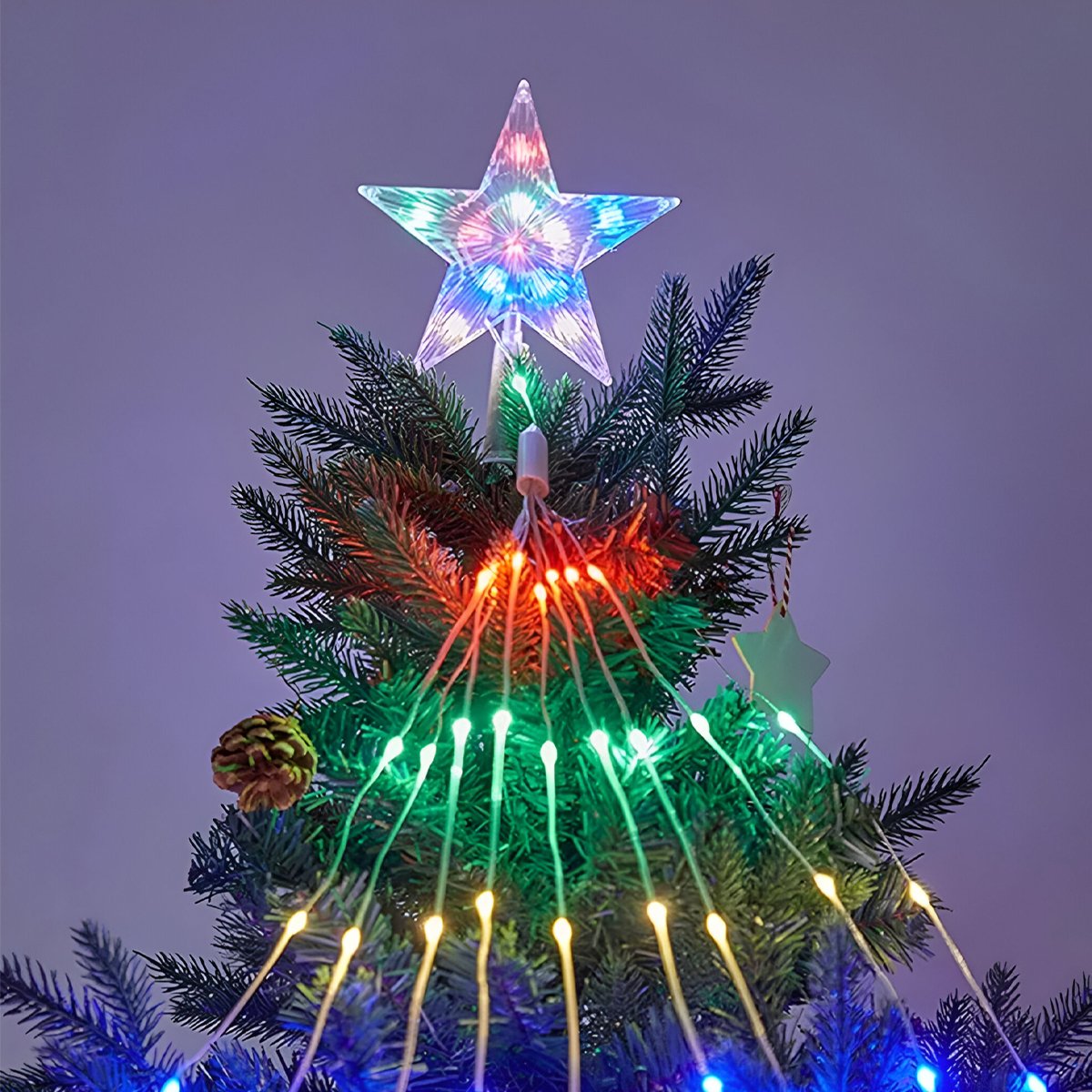 Pisca Luzes LEDs Colorido Ponteira Estrela Árvore De Natal