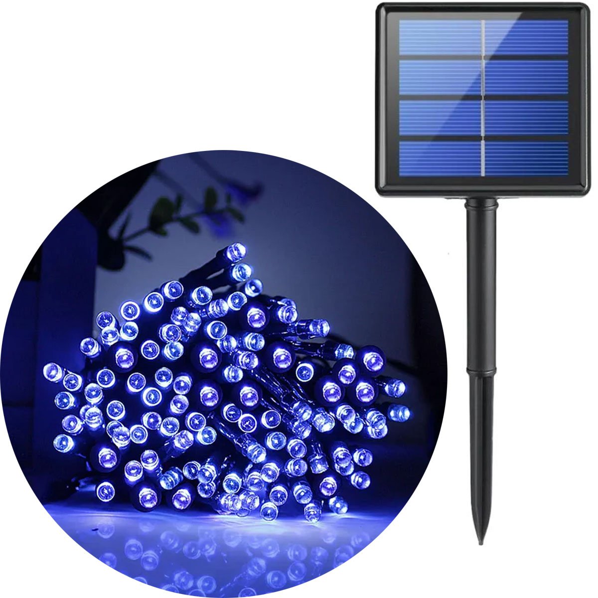 Pisca Pisca Cordão Solar Natal 100 Lâmpadas LEDs Azul De 10M