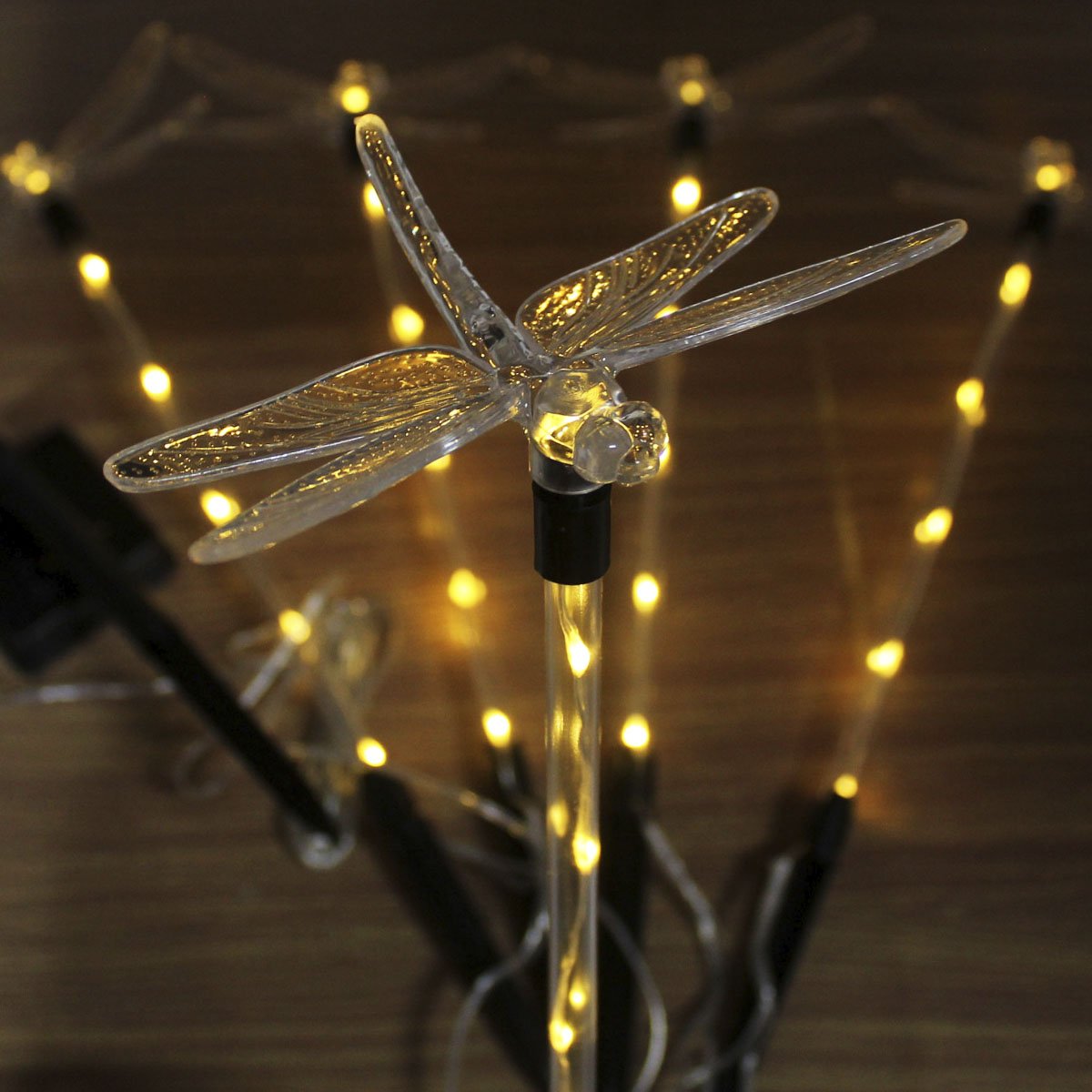 Pisca Solar Decoração Libélula LED Amarelo Jardim Natal 2,5m