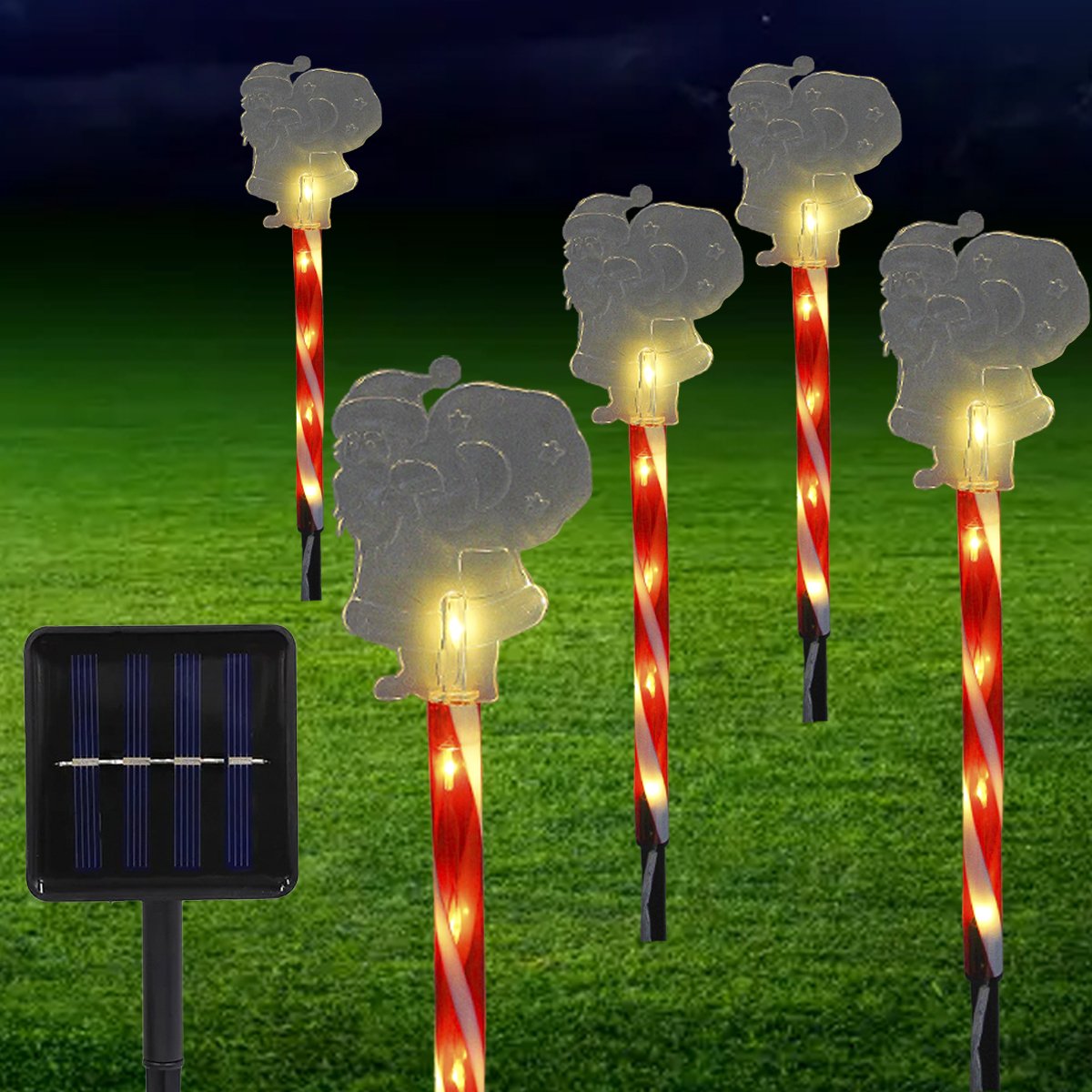 Pisca Solar Decoração Papai Noel LEDs Amarelo Jardim De 2,5m