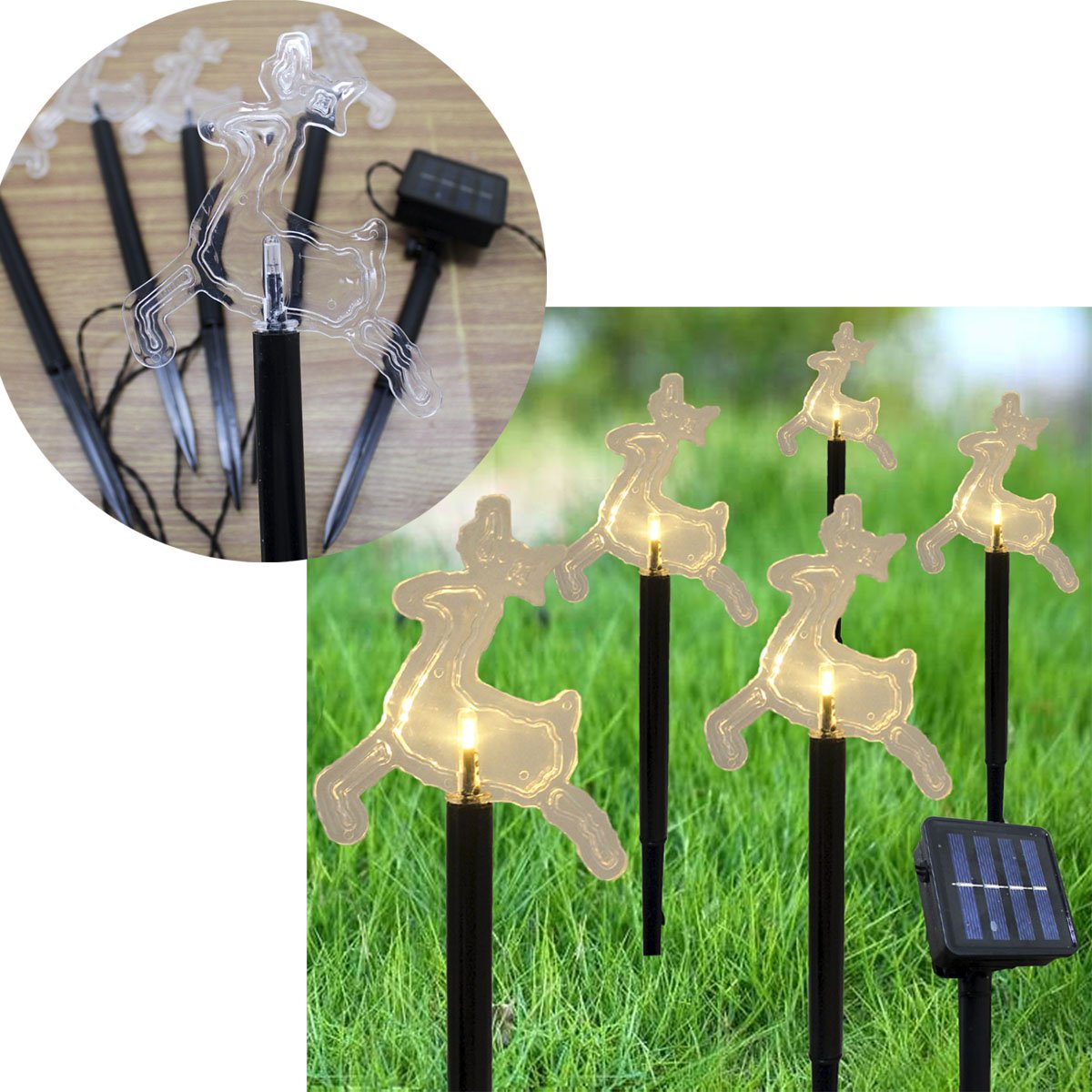 Pisca Solar Decoração Rena LEDs Amarelo Jardim Natal De 2,5m