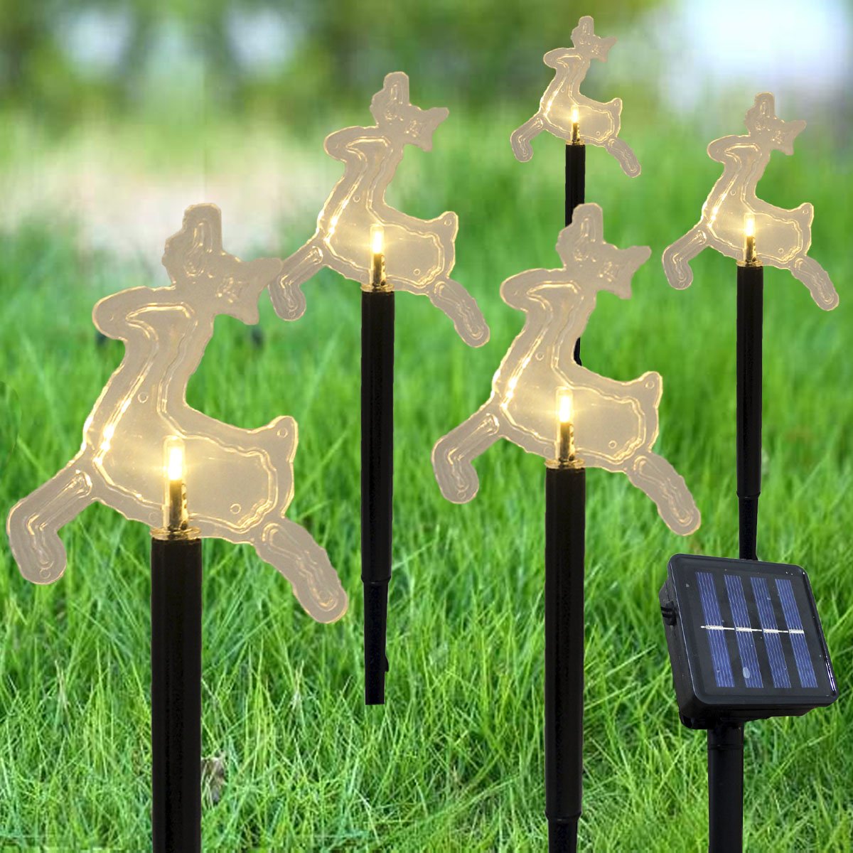 Pisca Solar Decoração Rena LEDs Amarelo Jardim Natal De 2,5m