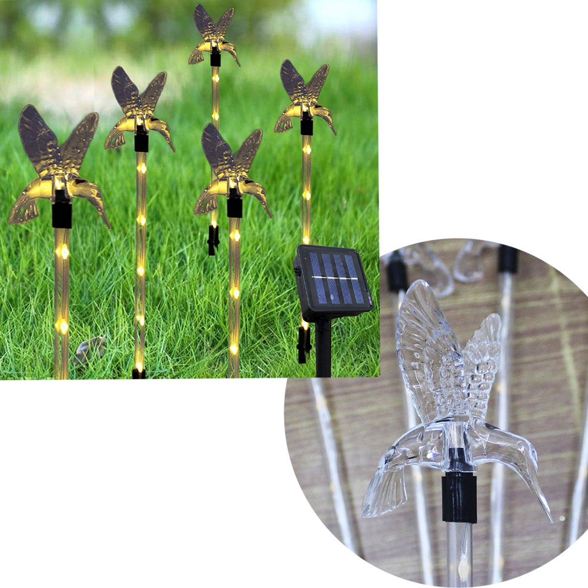 Pisca Solar Enfeite Beija-Flor LED Amarelo Jardim Natal 2,5m
