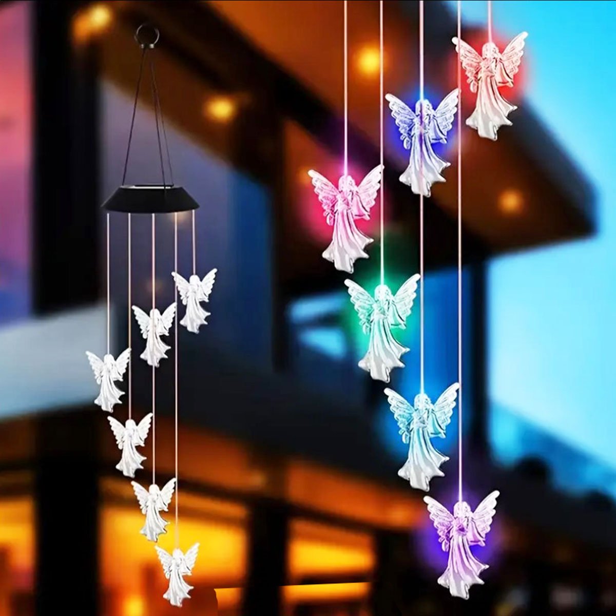 Pisca Solar Giratório Anjos Decoração De Natal LEDs Colorido