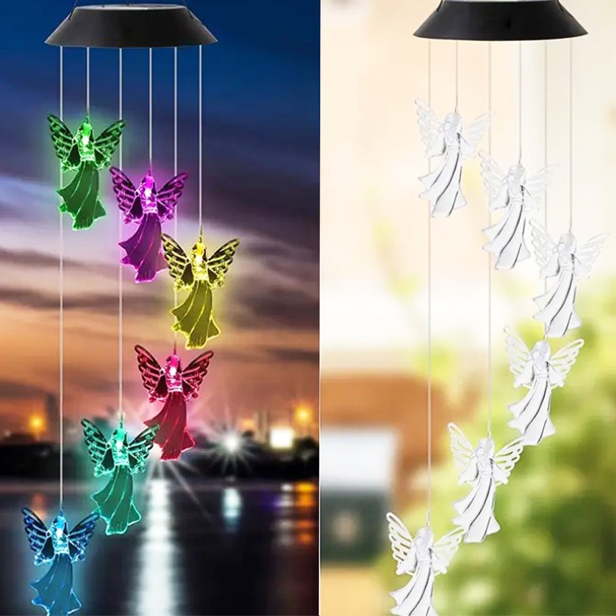 Pisca Solar Giratório Anjos Decoração De Natal LEDs Colorido