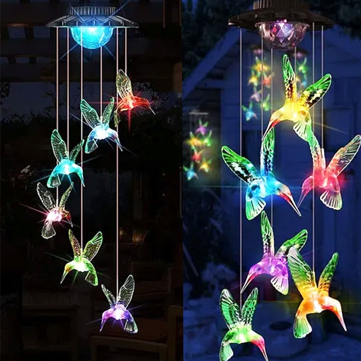Pisca Solar Giratório Colibri Beija Flor Natal LEDs Colorido