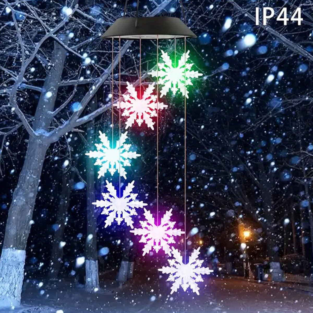 Pisca Solar Giratório Flocos Neve Enfeite Natal LED Colorido