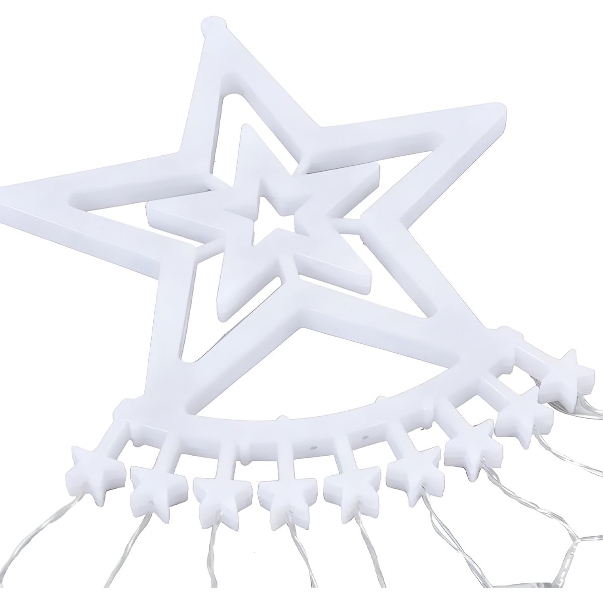 Pisca Solar Luzes LEDs Branco Cortina Estrela Forma Árvore