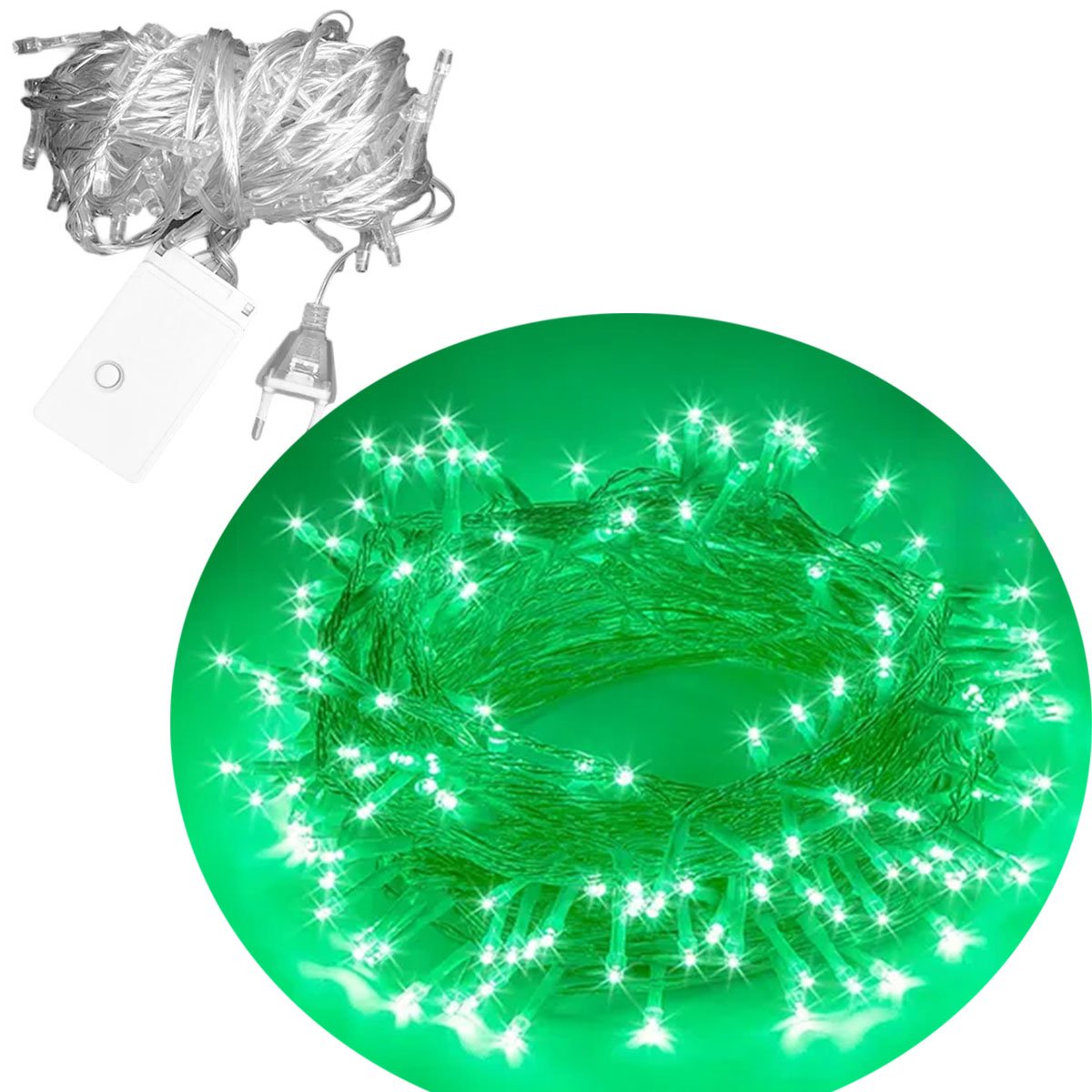 Pisca Varal Decoração Natal 300 Lâmpadas LEDs Verde 25M 220v