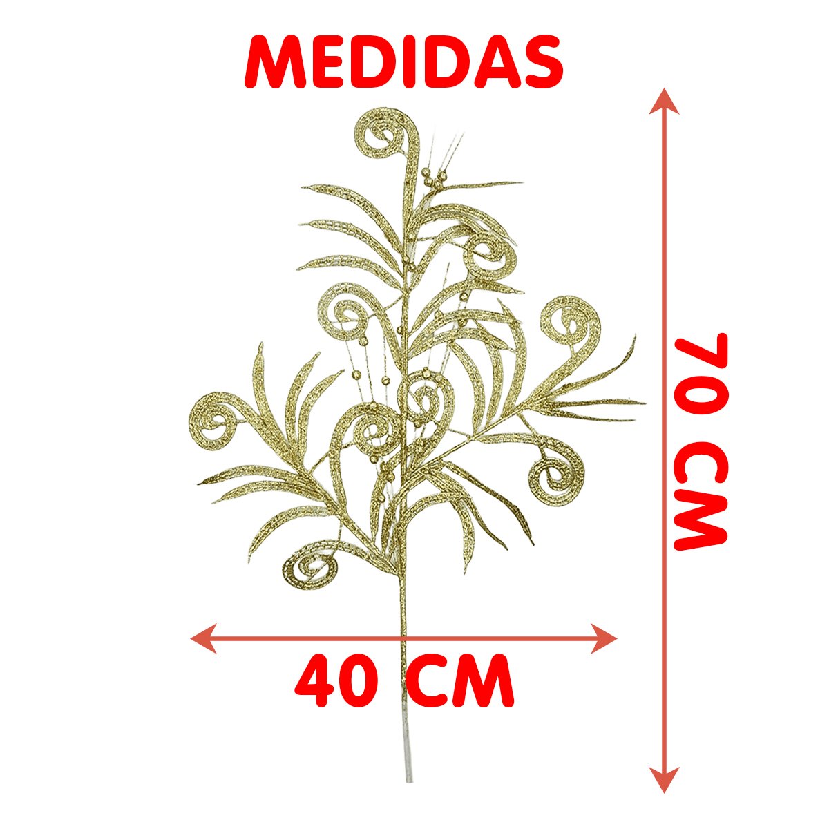 Plantas Folhas Decoração Natal Gliter Dourado 70cm Kit 4pçs