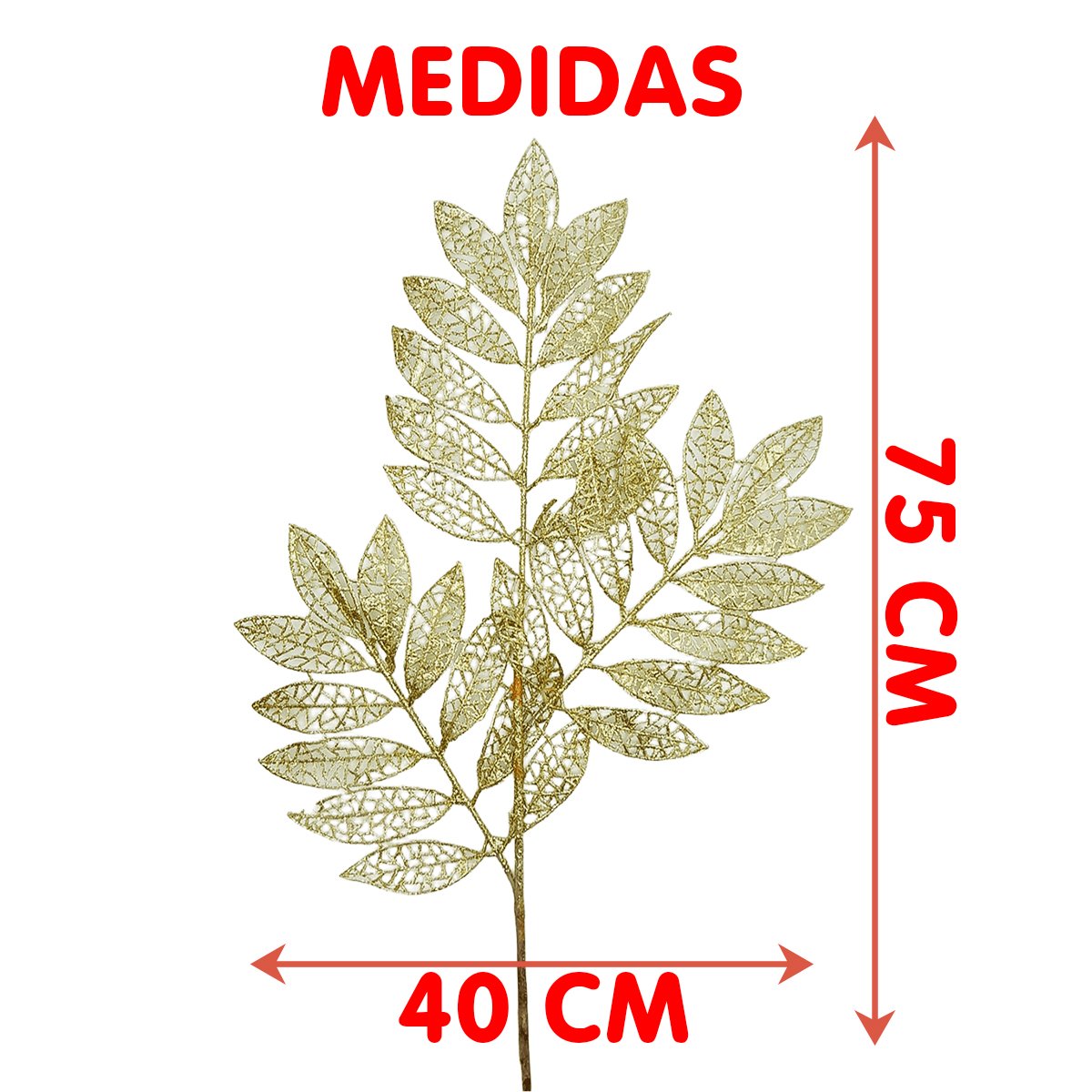 Plantas Folhas Decoração Natal Gliter Dourado 75cm Kit 6pçs