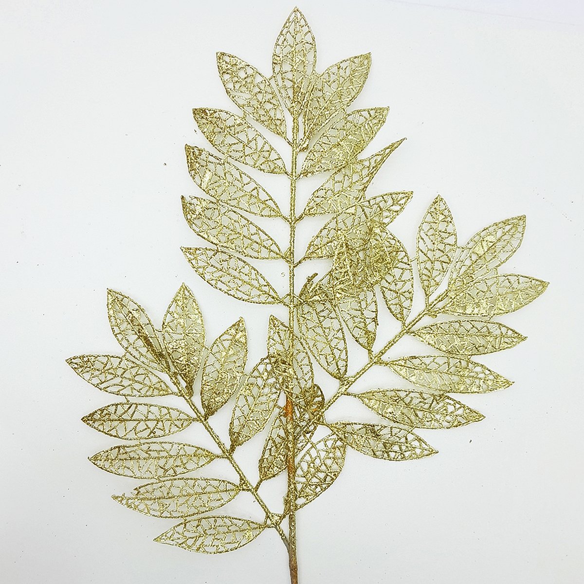 Plantas Folhas Decoração Natal Gliter Dourado 75cm Kit 8pçs