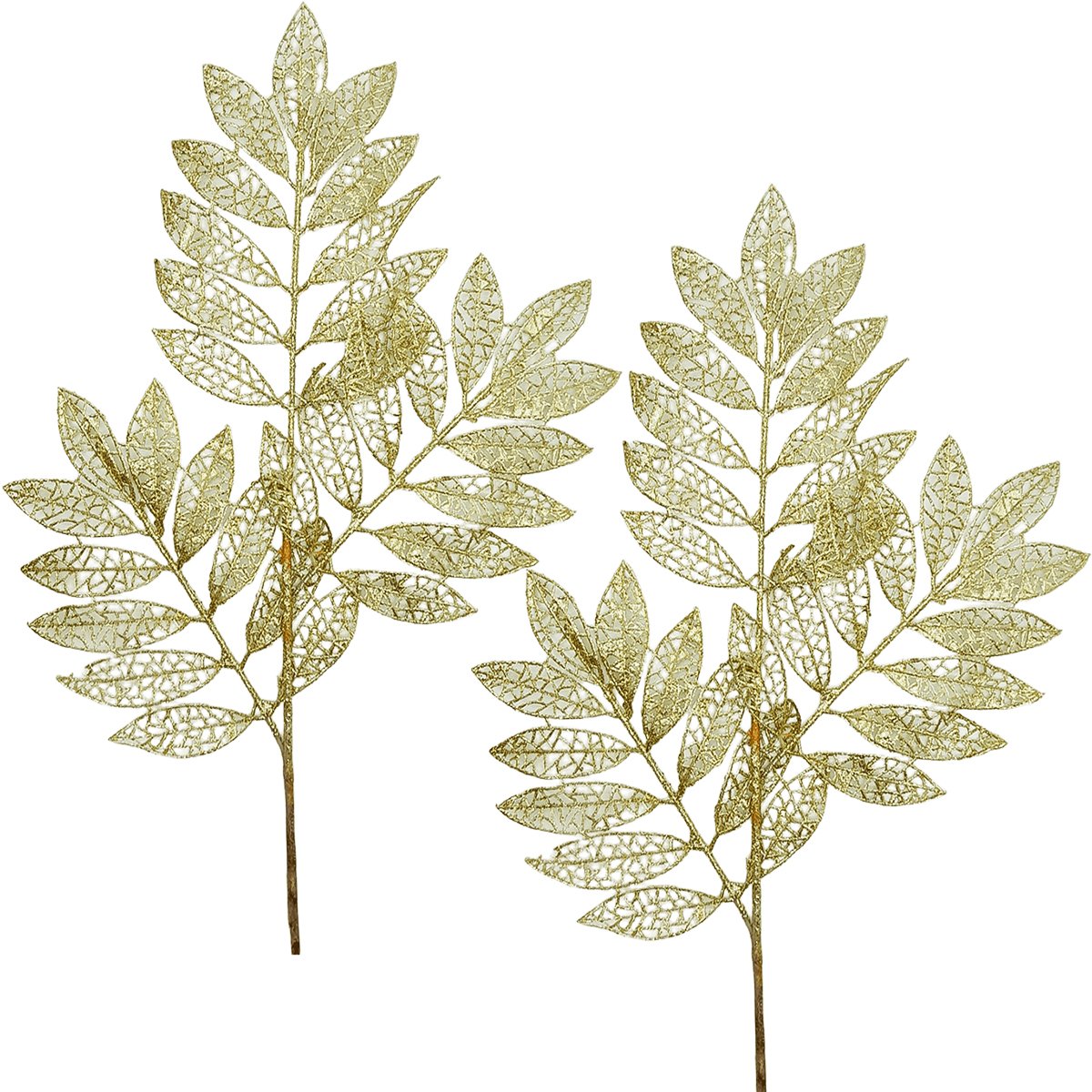 Plantas Folhas Decoração Natal Gliter Dourado 75cm Kit 8pçs