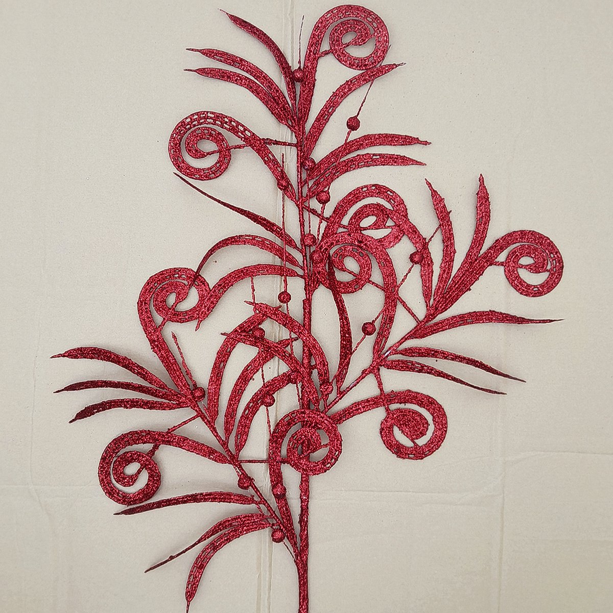 Plantas Folhas Enfeite Natal Gliter Vermelho 70cm Kit 12pçs