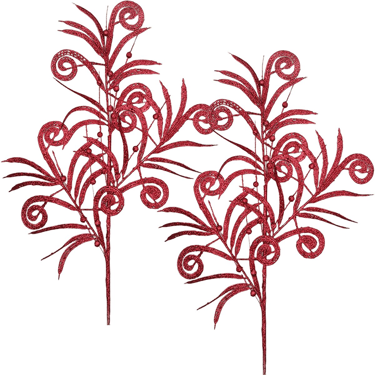 Plantas Folhas Enfeite Natal Gliter Vermelho 70cm Kit 4pçs