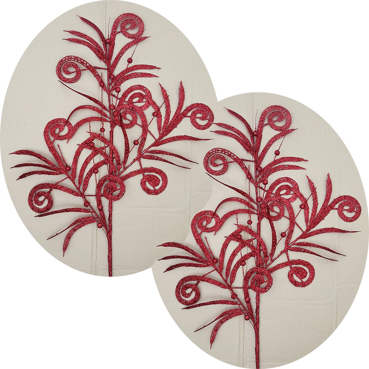 Plantas Folhas Enfeite Natal Gliter Vermelho 70cm Kit 8pçs