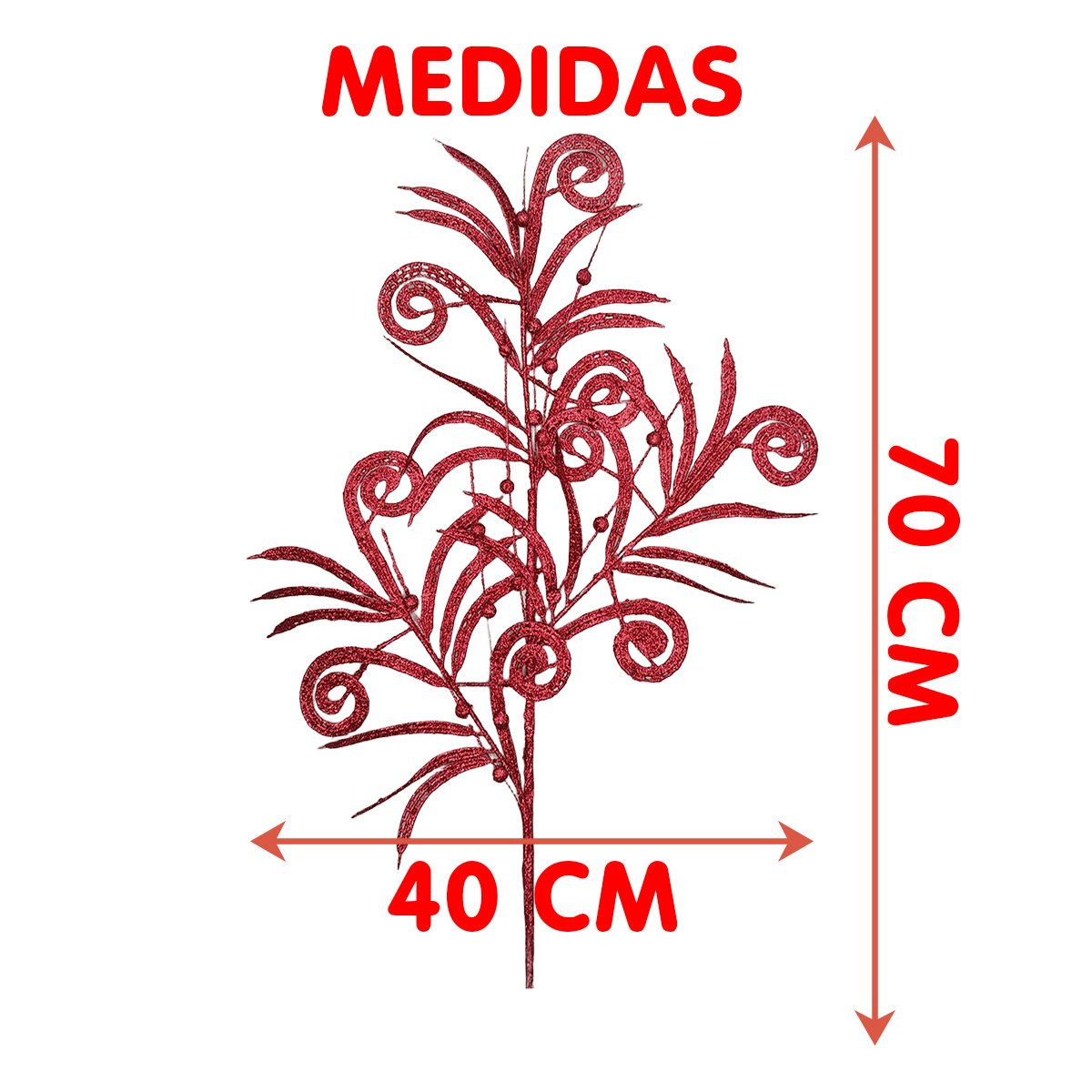 Plantas Folhas Enfeite Natal Gliter Vermelho 70cm Kit 8pçs