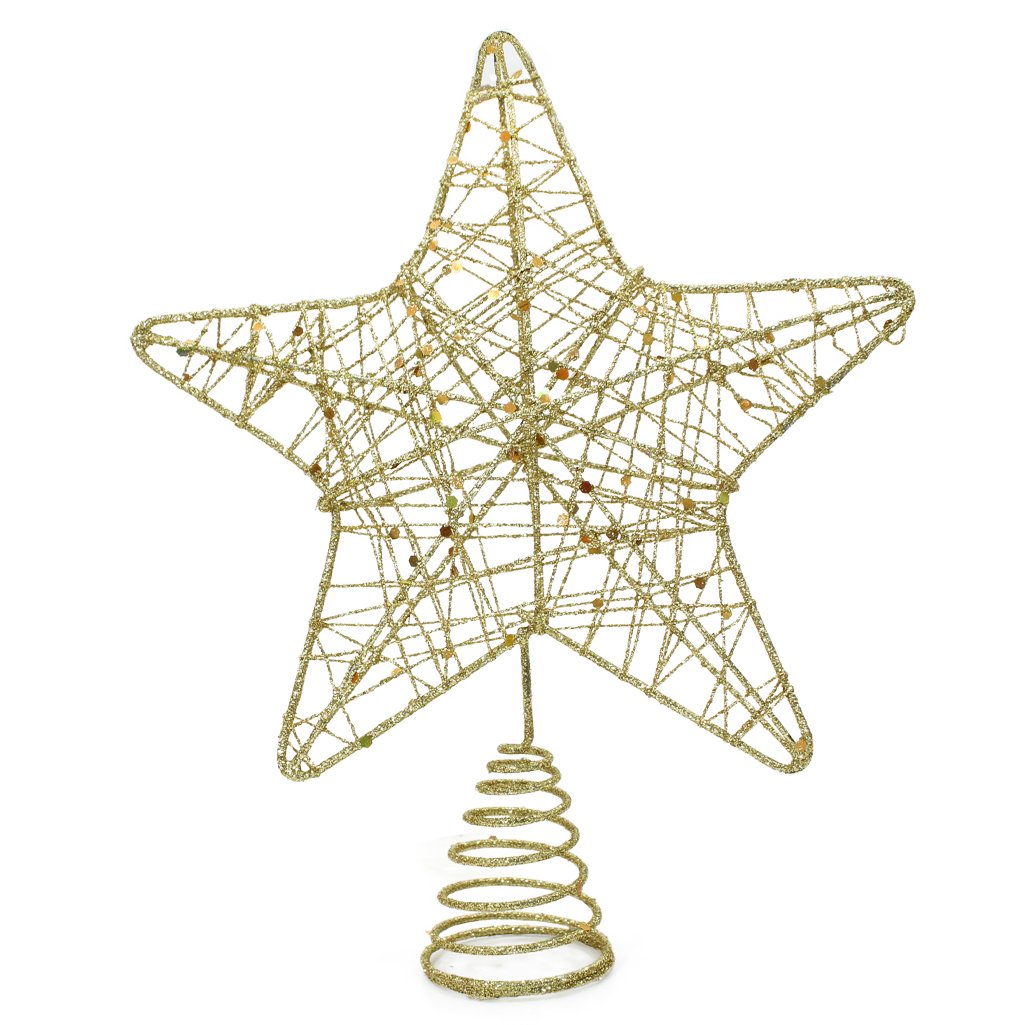 Ponteira De Árvore Estrela Aramada Dourada 21cm