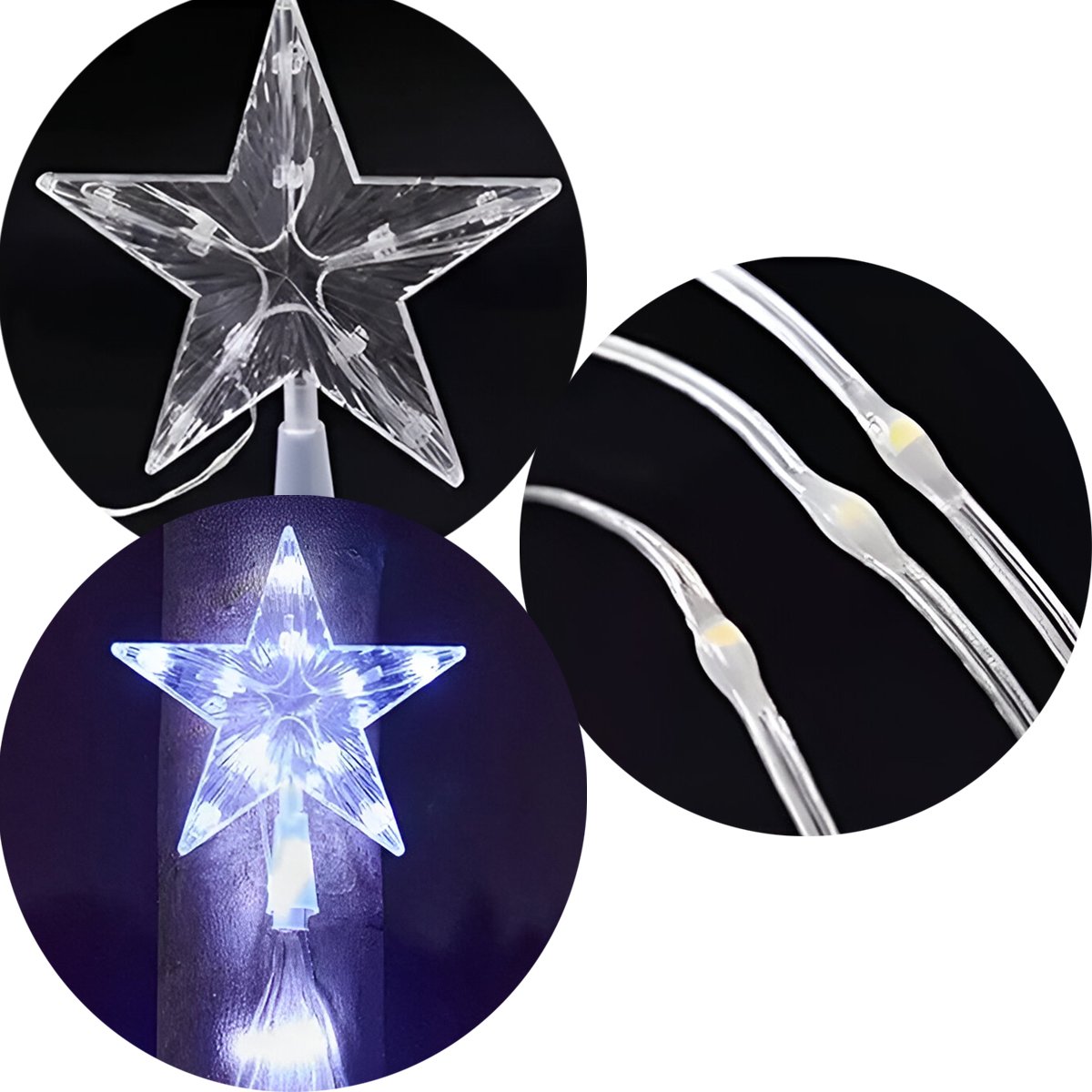 Ponteira Estrela Luzes LEDs Branco Enfeite Natal 1,5m Bivolt