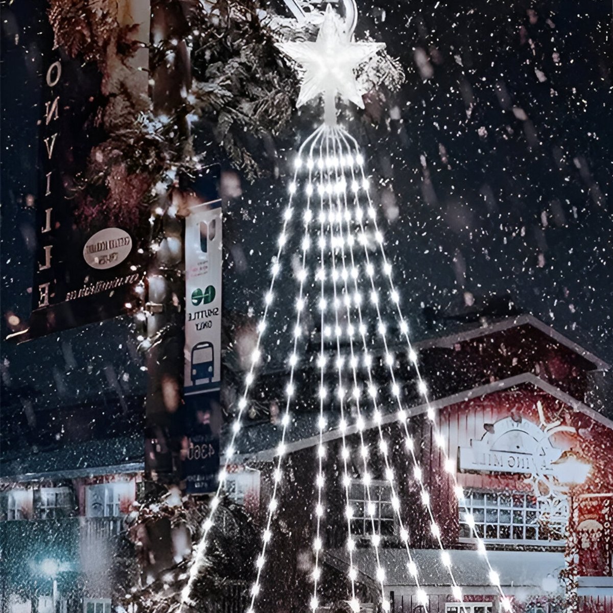 Ponteira Estrela Luzes LEDs Branco Enfeite Natal 1m Bivolt