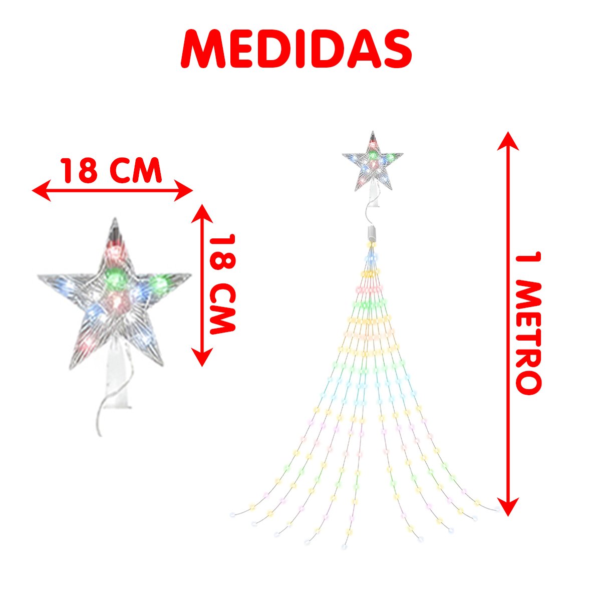 Ponteira Estrela Luzes LEDs Branco Enfeite Natal 1m Bivolt